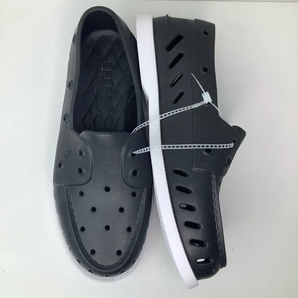 NWOT! Sperry Float Boat Black/White Rubber Women’s Slip On Shoes Sz 9M